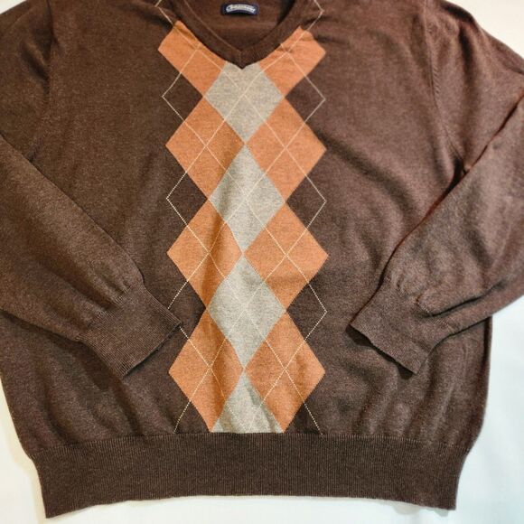 Consensus Sportswear Close-Knit Brown Argyle Pattern Sweater Size Large Mens - Picture 5 of 15